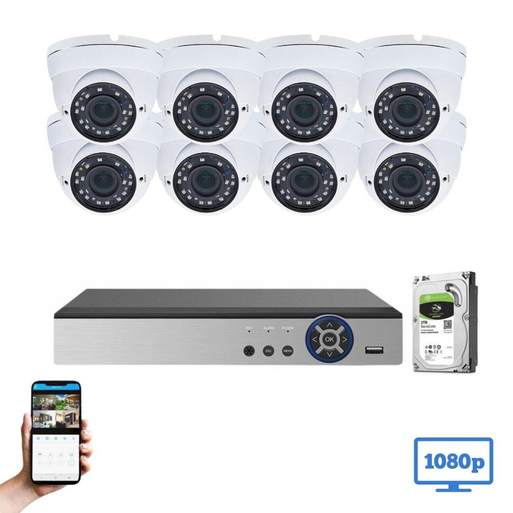 Evertech 8 Channel 2TB HD 1080p Outdoor Dome Security Surveillance Camera System