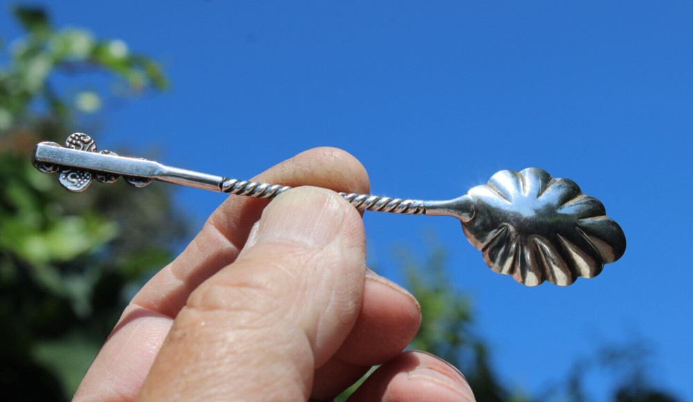 Antique Silver Berry Spoon w/Twisted Handle Shell Shape-#B1