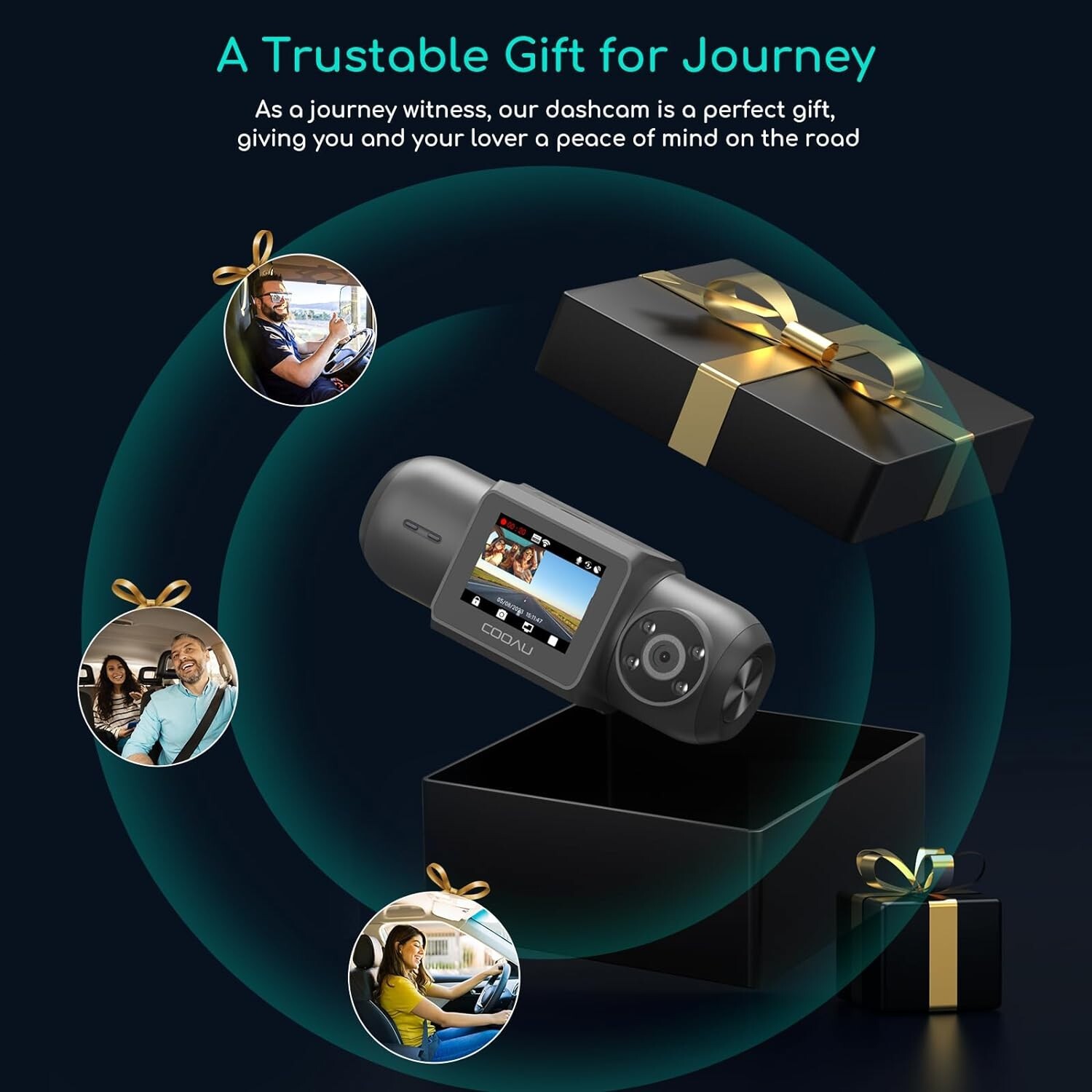 COOAU D30S 4K Dash Cam with GPS Wi-Fi, Front and Inside Dual 2.5K 1080P,G-Sensor