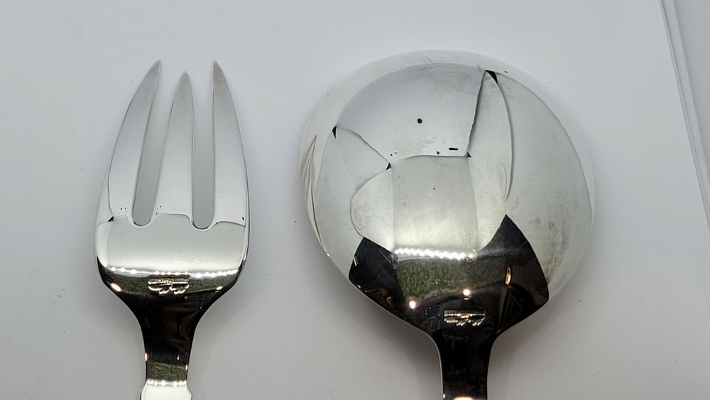 Hans Hansen Danish Solid Sterling Salad Serving Set, Spoon & Fork, 9", 202 grams