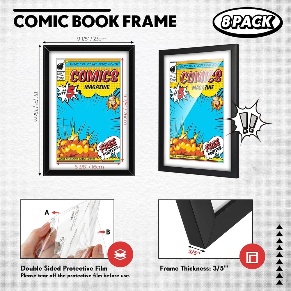 8 Pack Comic Book Frame Comic Book Wall Display Mounted Storage Picture Frames U