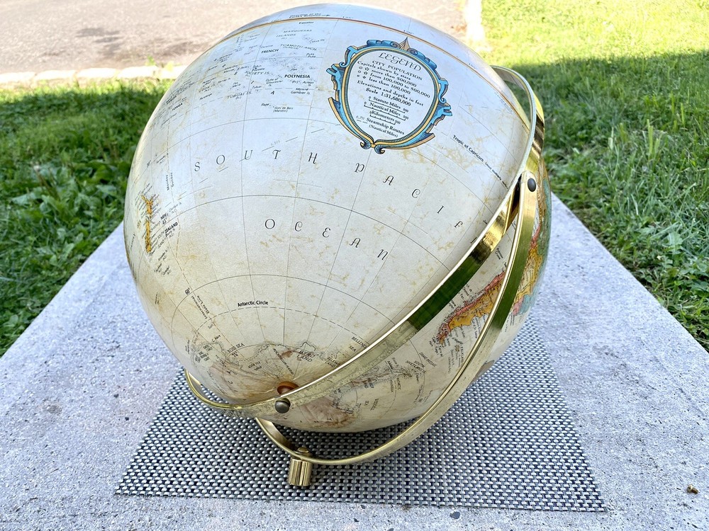 RARE Vintage REPLOGLE LEROY TOLMAN SOLID BRASS Heavy Rotating Floor Globe 47”