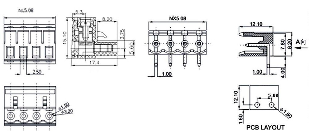 1Pcs 5.08mm 10 Pin Right Angle Screw Terminal Block Pluggable Plug Connector