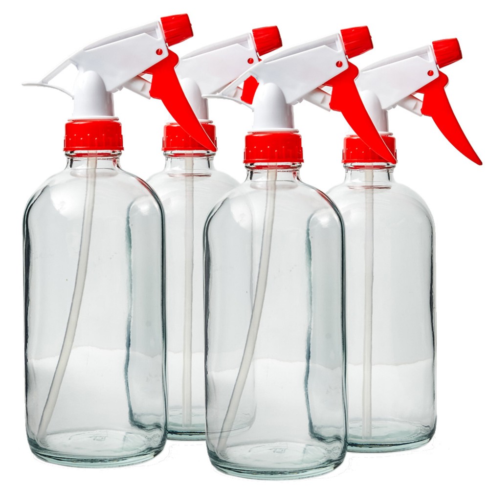 DMSOSTORE 8 oz. Glass Spray Bottles 4 Pack with Red Trigger Sprayer, Adjustable