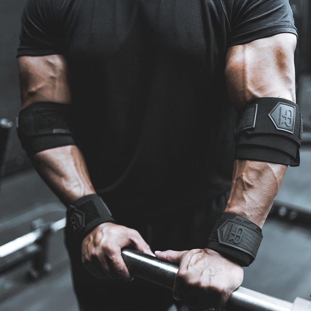 PR Personal Record Elbow Wraps for Weightlifting - One Size Fits All, Black