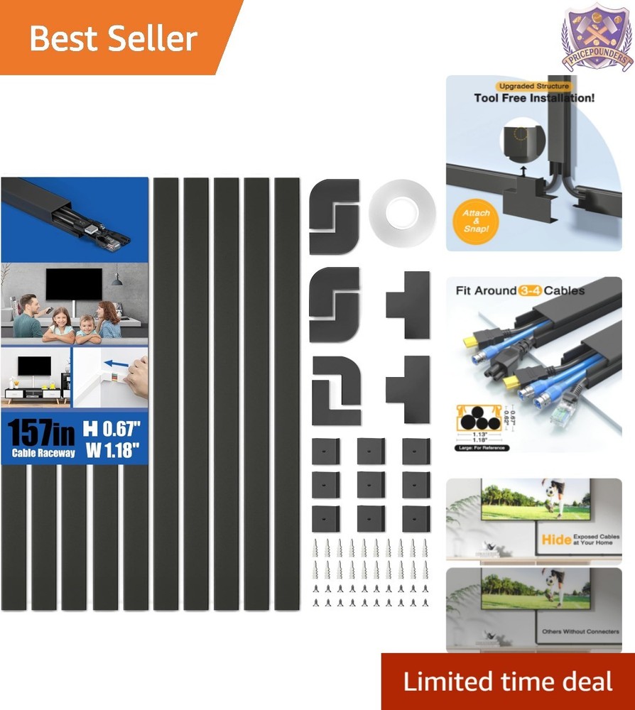 Durable Black Cable Cover Raceway Kit - Easy Installation & Child-Safe Design