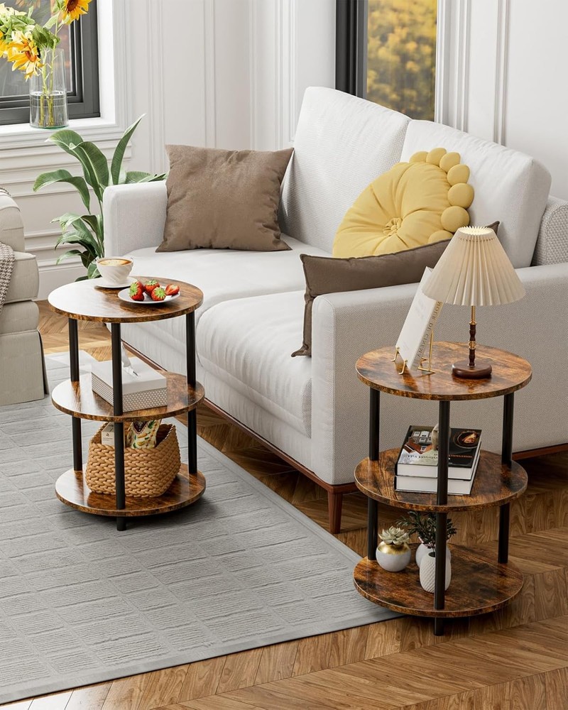 Small Round End Table 3 Tier Design Accent Table Narrow Side/Bedside Stand