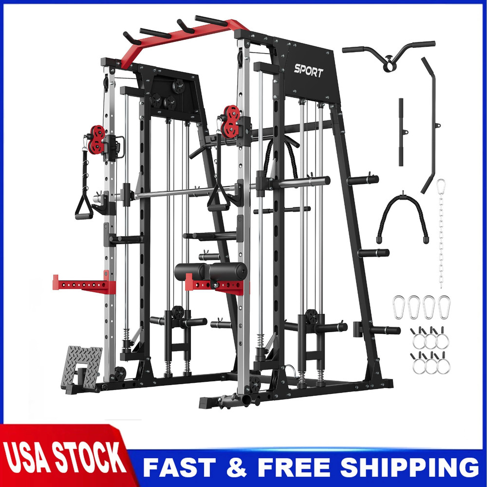 🔝Smith Machine Strength Training Power Cage Lat-Pull Down System 2200lbSquat Ra