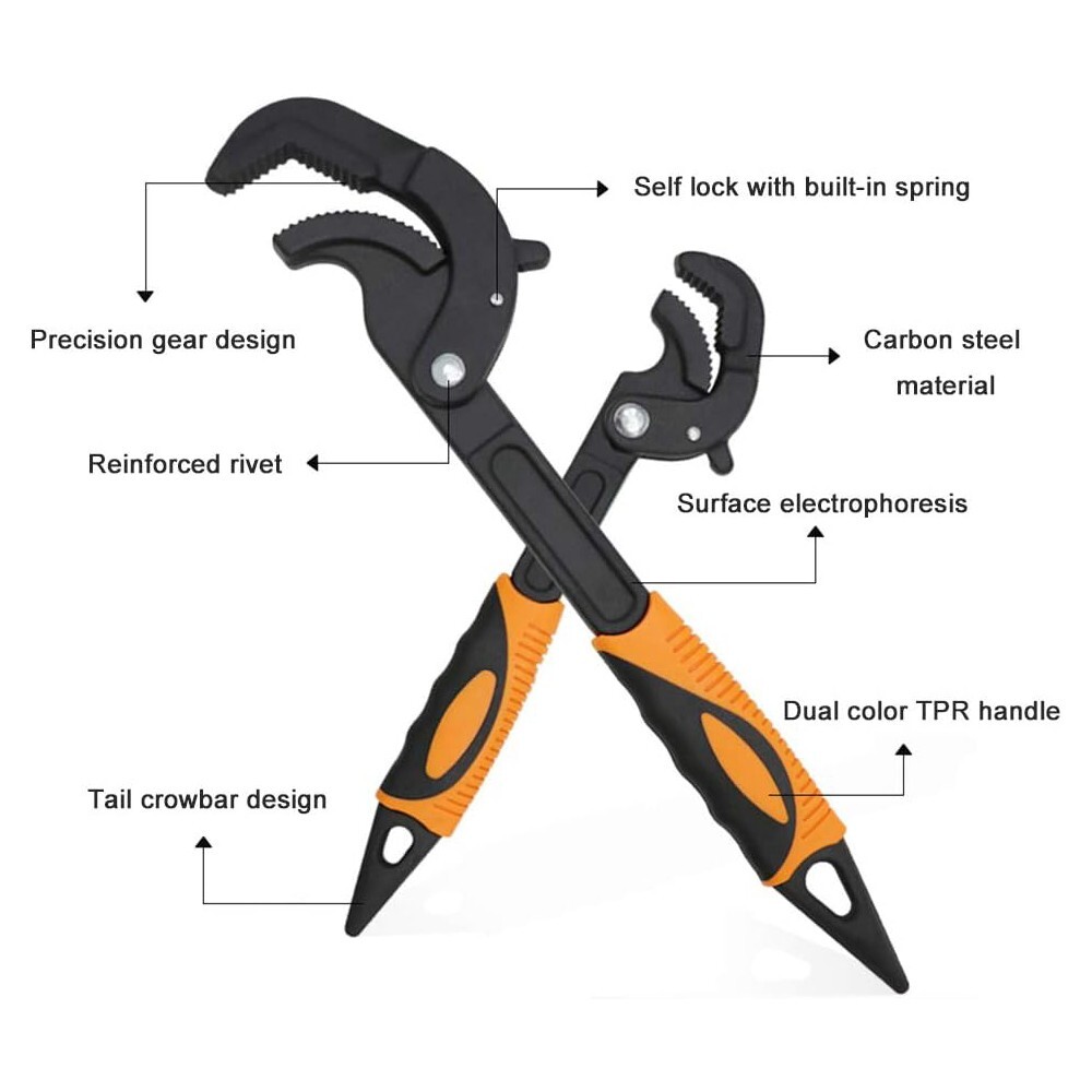 2pcs Multi-function Magic Wrench Self-Adjusting Spanner Power Grip Pipe Wrench