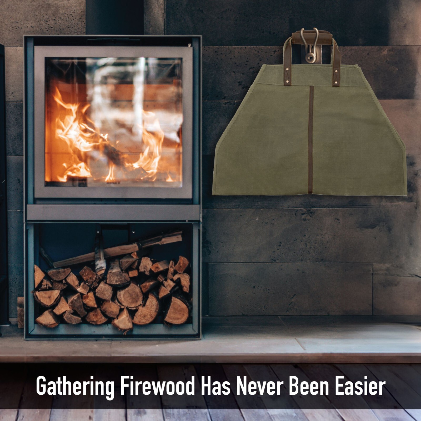 Backwoods Waxed Canvas Log Carrier Firewood Carry Bag For Campfires & Fireplaces