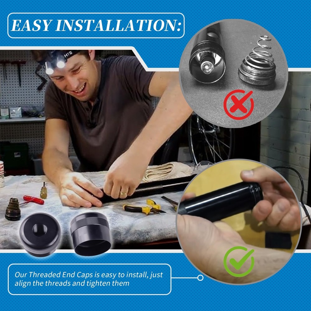 1/2-28 Threaded Aluminum End Caps Black Threading For Secure Attachment