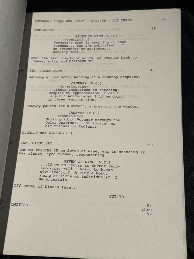 Star Trek Voyager, Studio Final Draft Script "Hope and Fear"