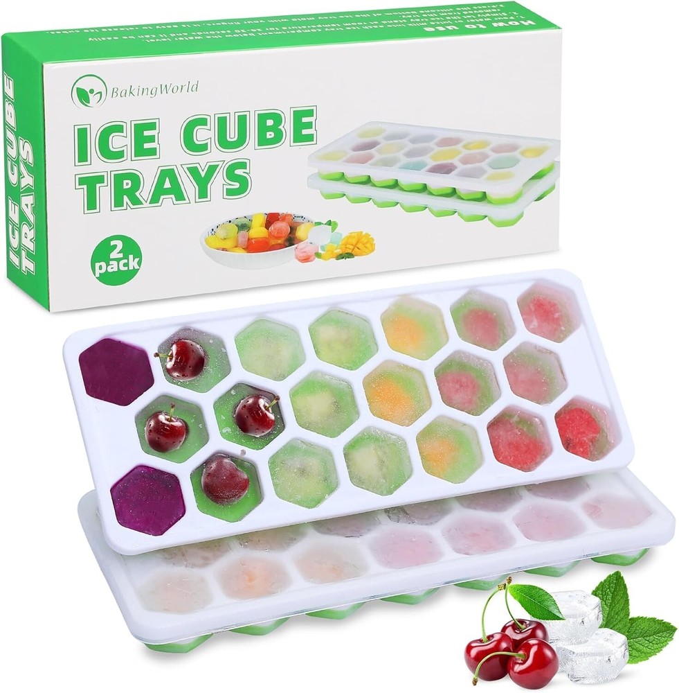 Ice Cube Tray, Easy Release Hexagonal Honeycomb Silicone Molds with Lid 2-Pack