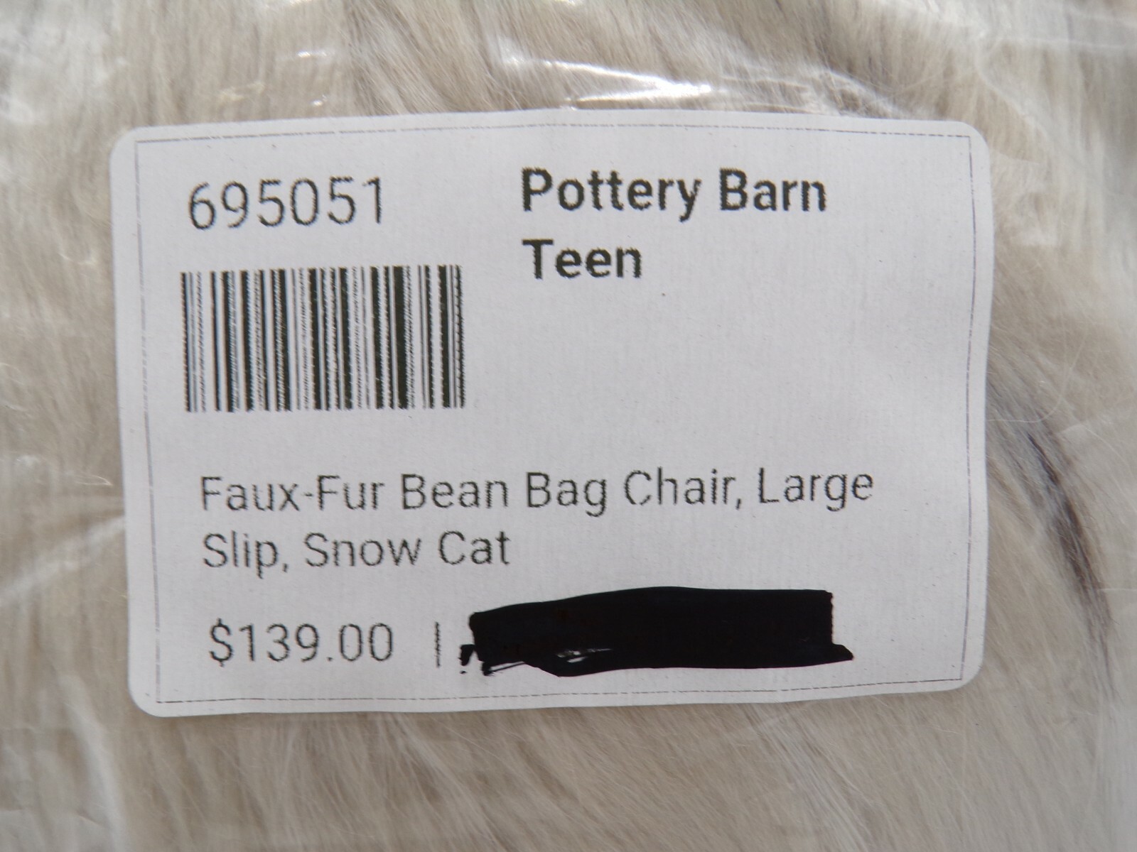 Pottery Barn Teen Snow Cat Faux-Fur Bean Bag Chair Slipcover Large 41" #9790G
