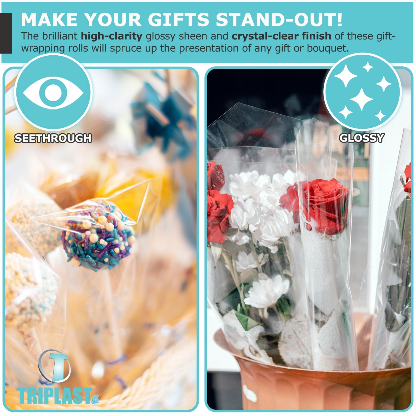 CLEAR CELLOPHANE WRAP ROLLS FLORIST GIFTS HAMPERS CHRISTMAS 40cm