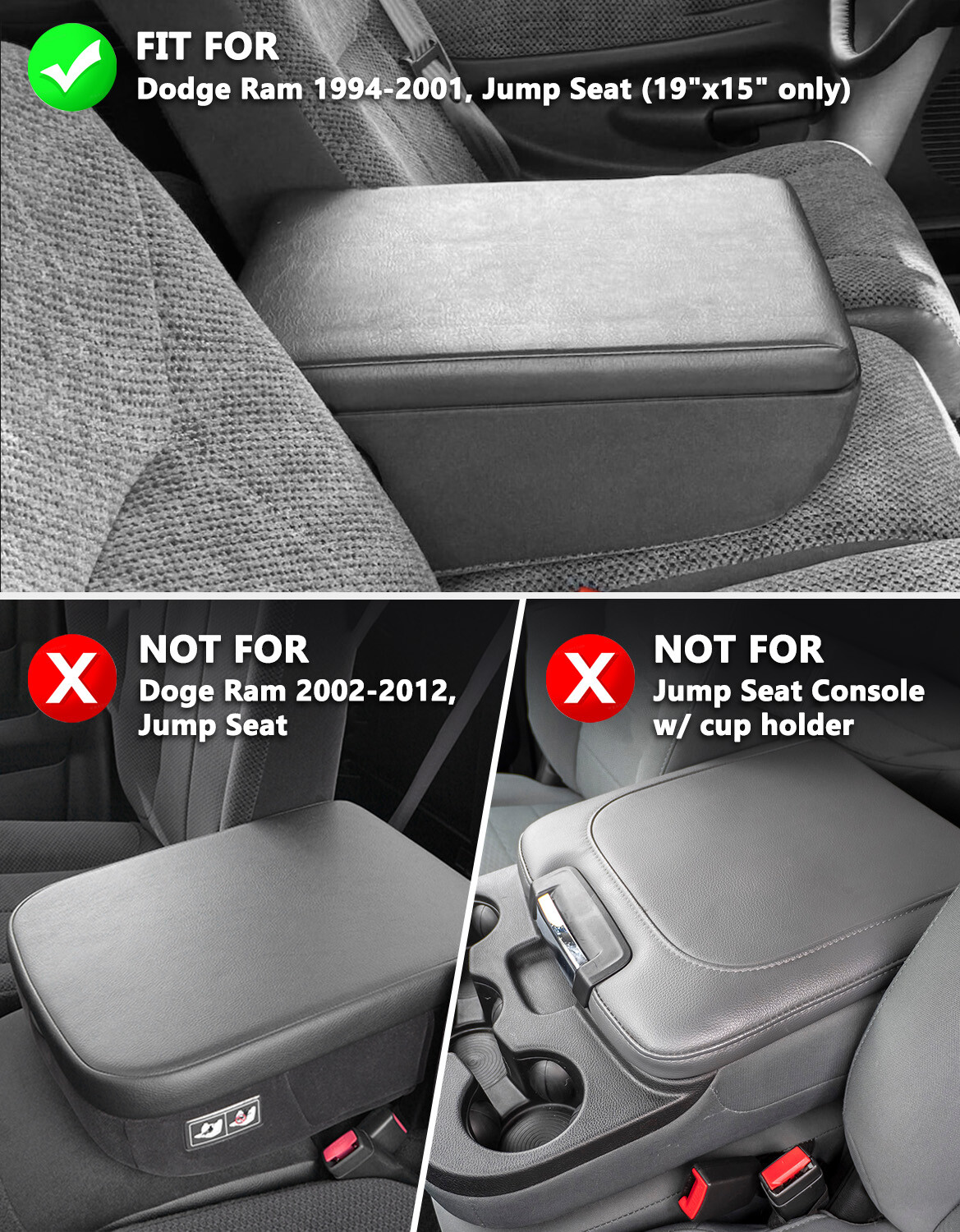 Middle Console Lid Armrest Cover Pad 19x15 For 94-01 Dodge RAM 1500 2500 3500