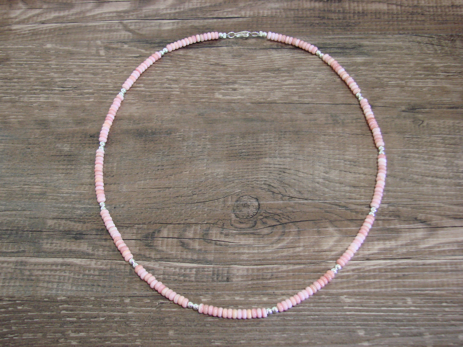 Native American 18" Sterling Silver & Pink Conch Necklace by Joe