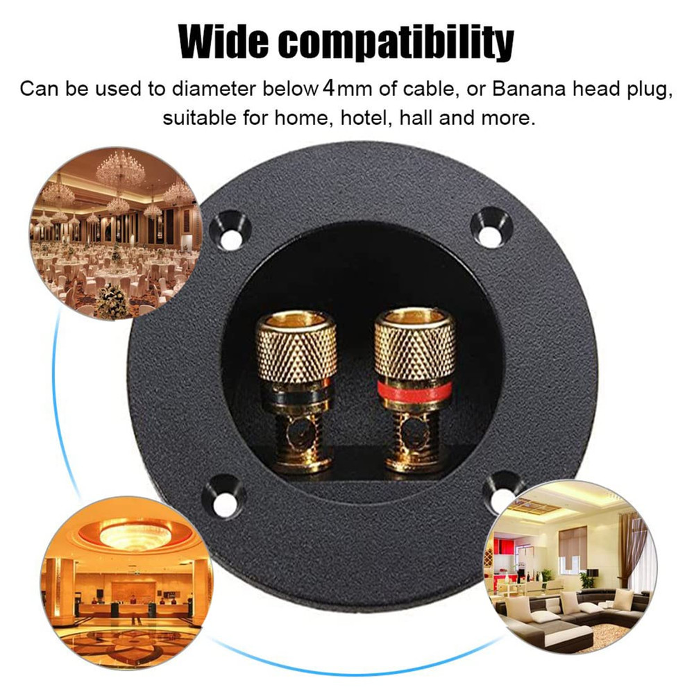 BLUECELL 1 Pair 3-Inch Double Binding round Gold Plate Push Spring Loaded Jacks