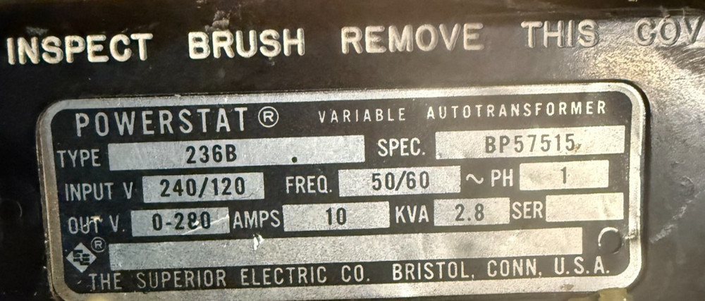🔥Superior Electric POWERSTAT 236B Variable Autotransformer BP575151, Used🇺🇸