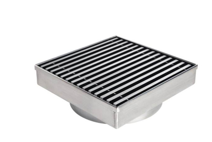 (1-Pk) RELN Square Shower Drain with Linear Pattern Drain Cover Matte Black