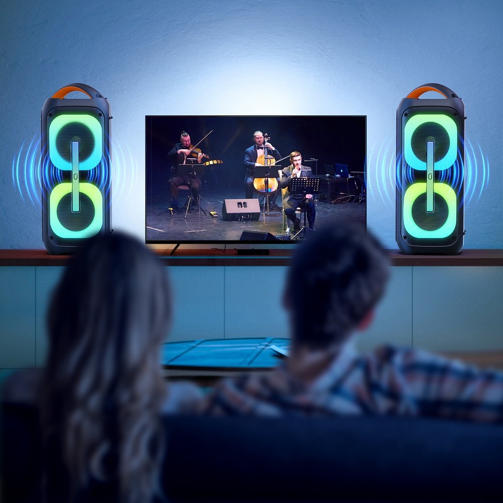 Party Speaker with 2 Wireless Microphnes Rechargeable Bluetooth Speaker Karaoke