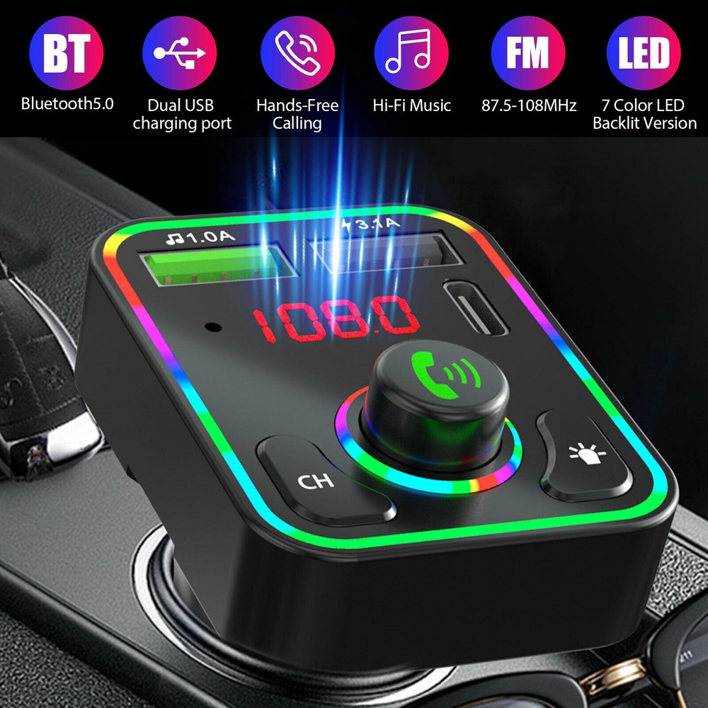 Car Wireless FM Transmitter 2*USB PD Bluetooth 5.0 Charger Adapter AUX Hand-Free
