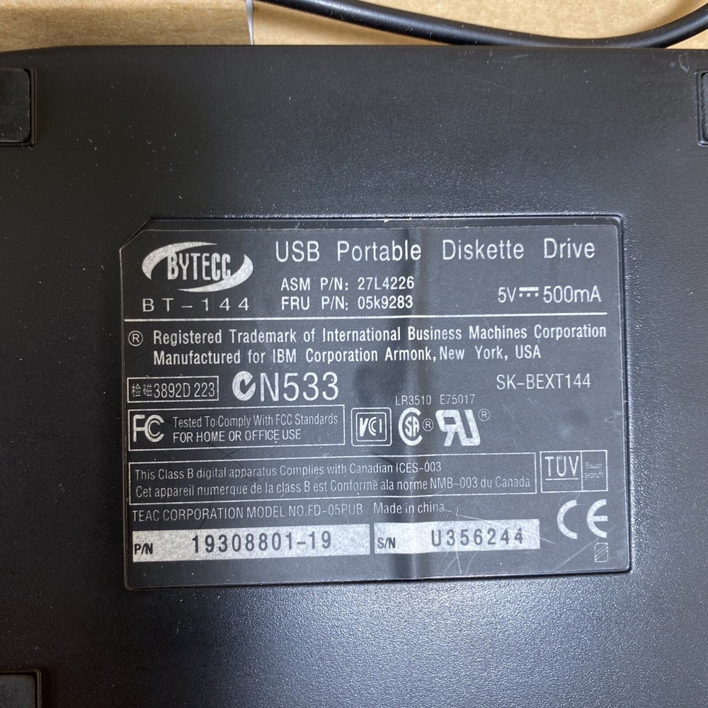 BYTECC BT-144 USB 12Mbps wired Portable External Floppy Diskette Drive Module