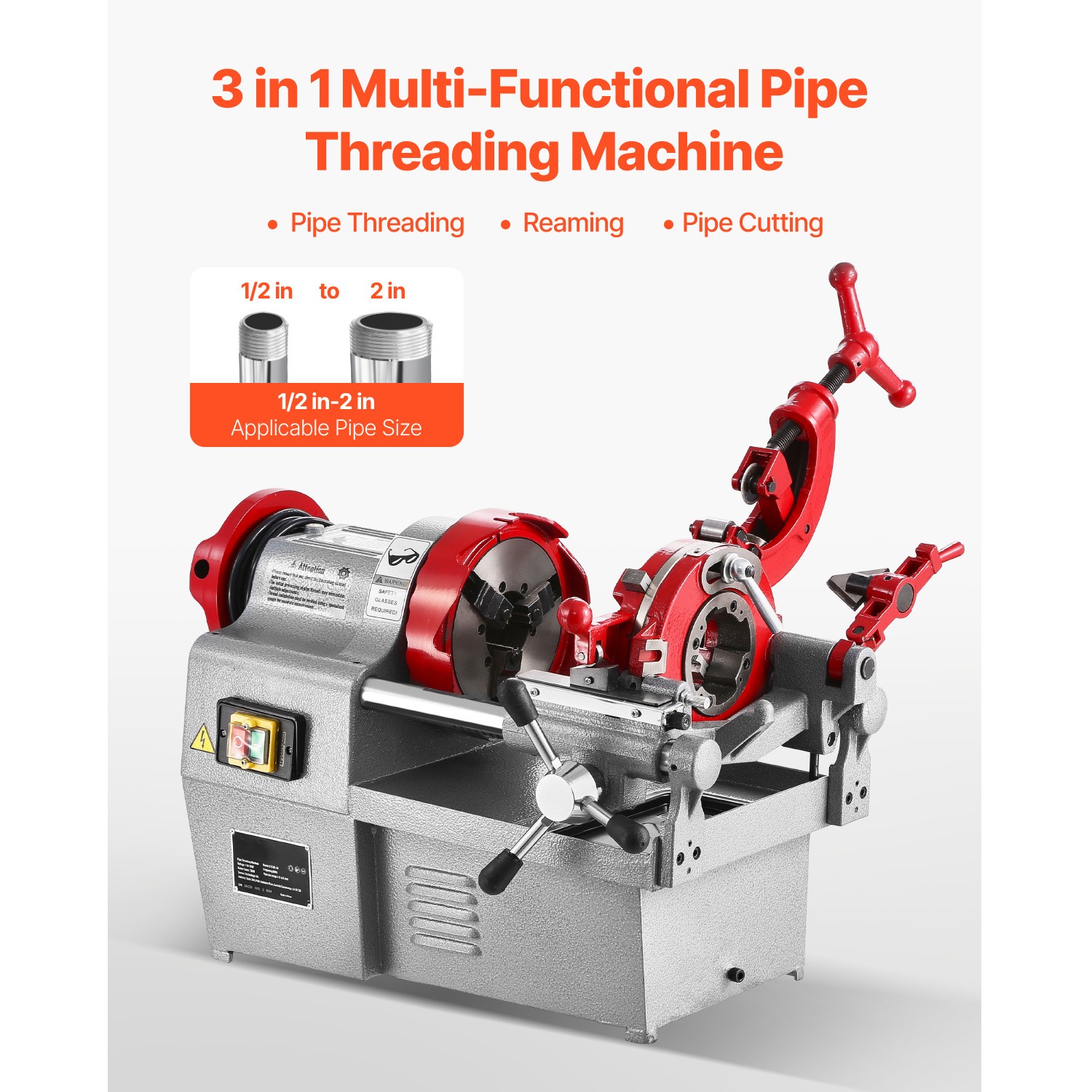 Electric Pipe Threader Machine 750W 28RPM Threading Cutter for 1/2" to 2" Pipes