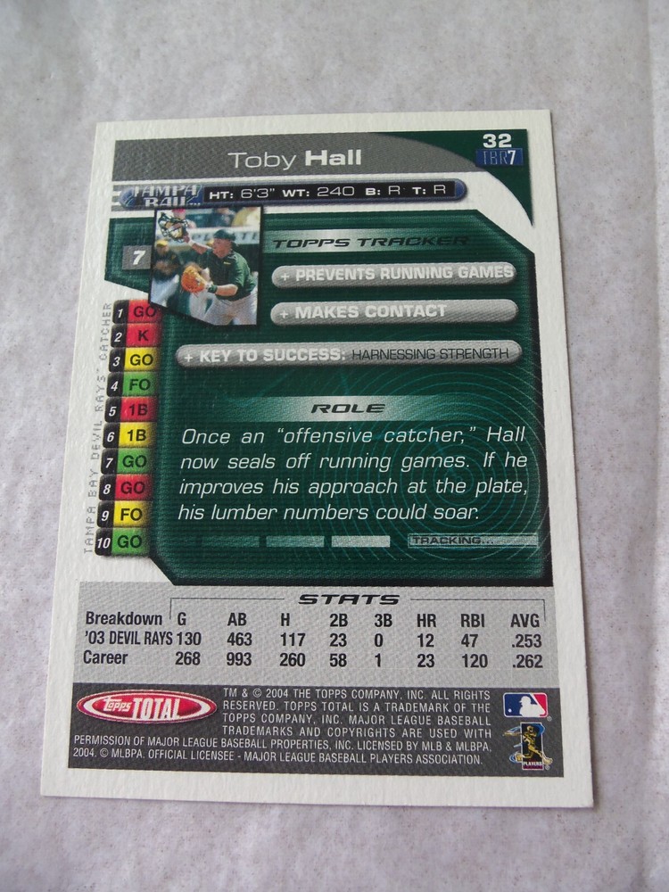 Toby Hall Tampa Bay Devil Rays Signed 2004 Topps!