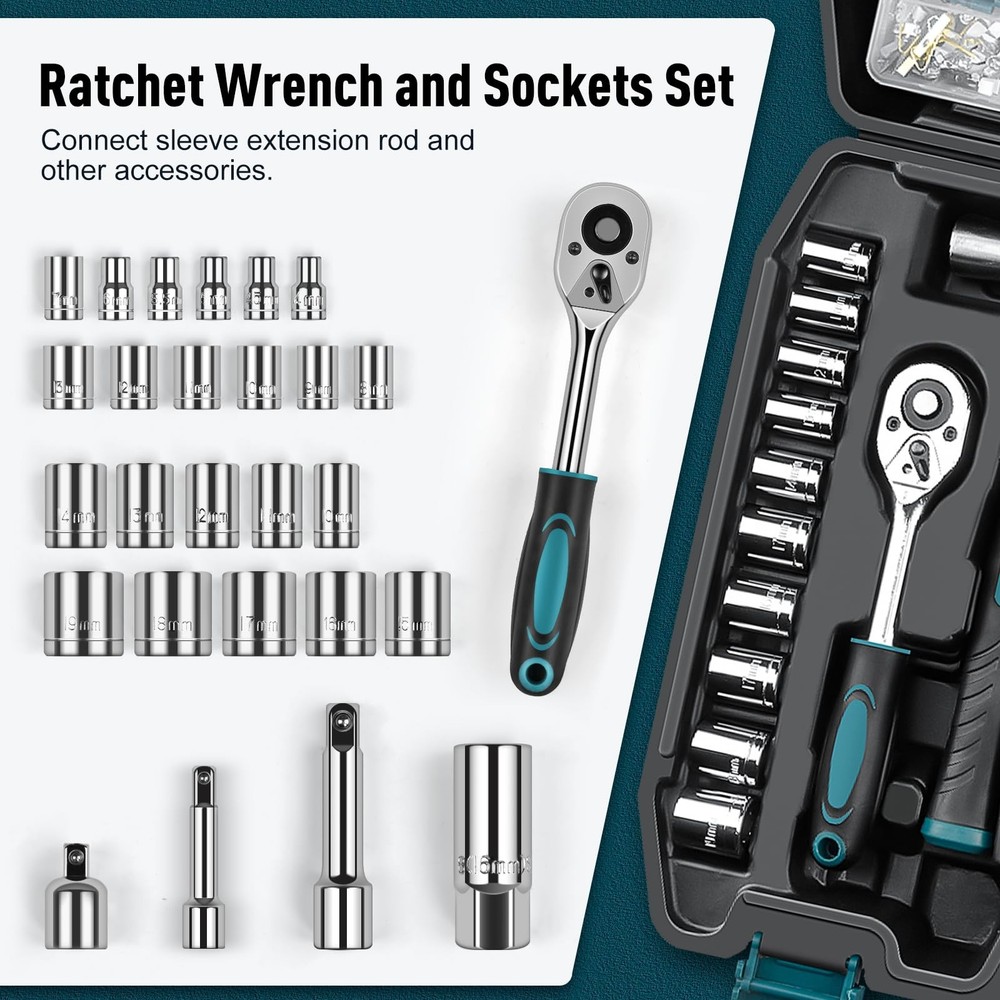 Home Tool Kit 281-PCs - Portable Complete Basic Repair General Hand Tool Sets...