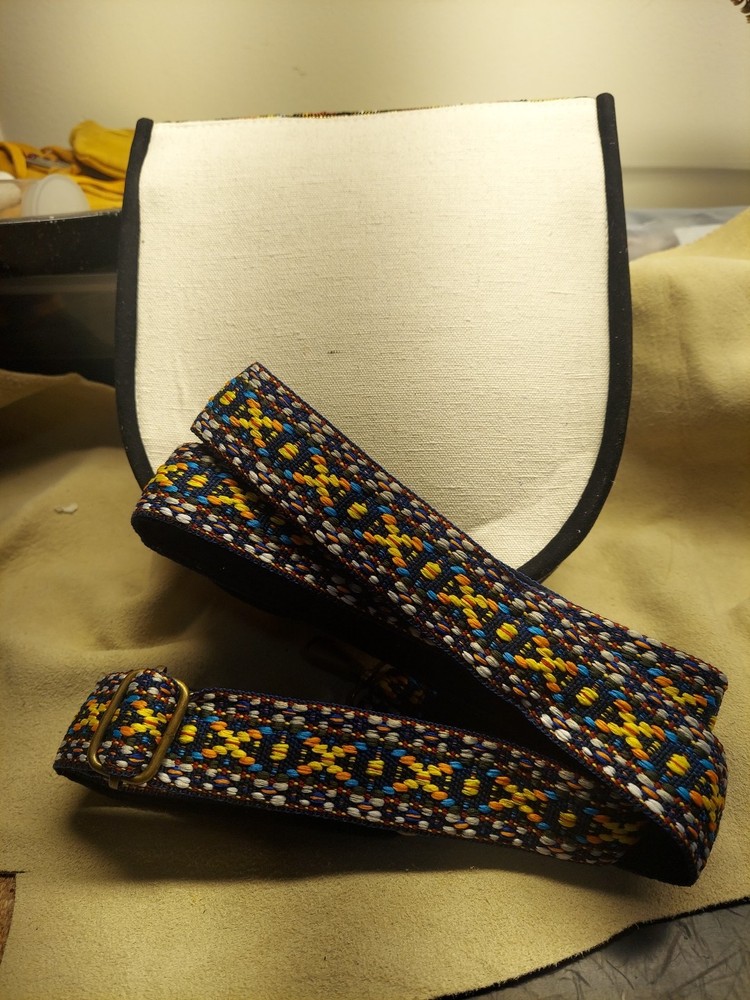 Native American Styled Beaded Canvas Bag, Black Feather