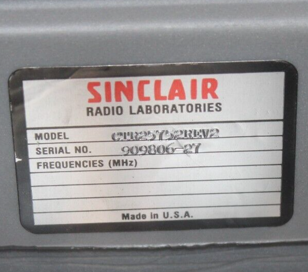 Sinclair Radio Laboratories CTR25752REV2 ANTENNA SYSTEM