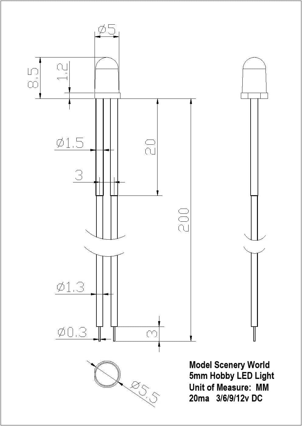 Blinking or Flashing Pre-Wired LEDs ~ 3-12 Volt DC ~ Diffused