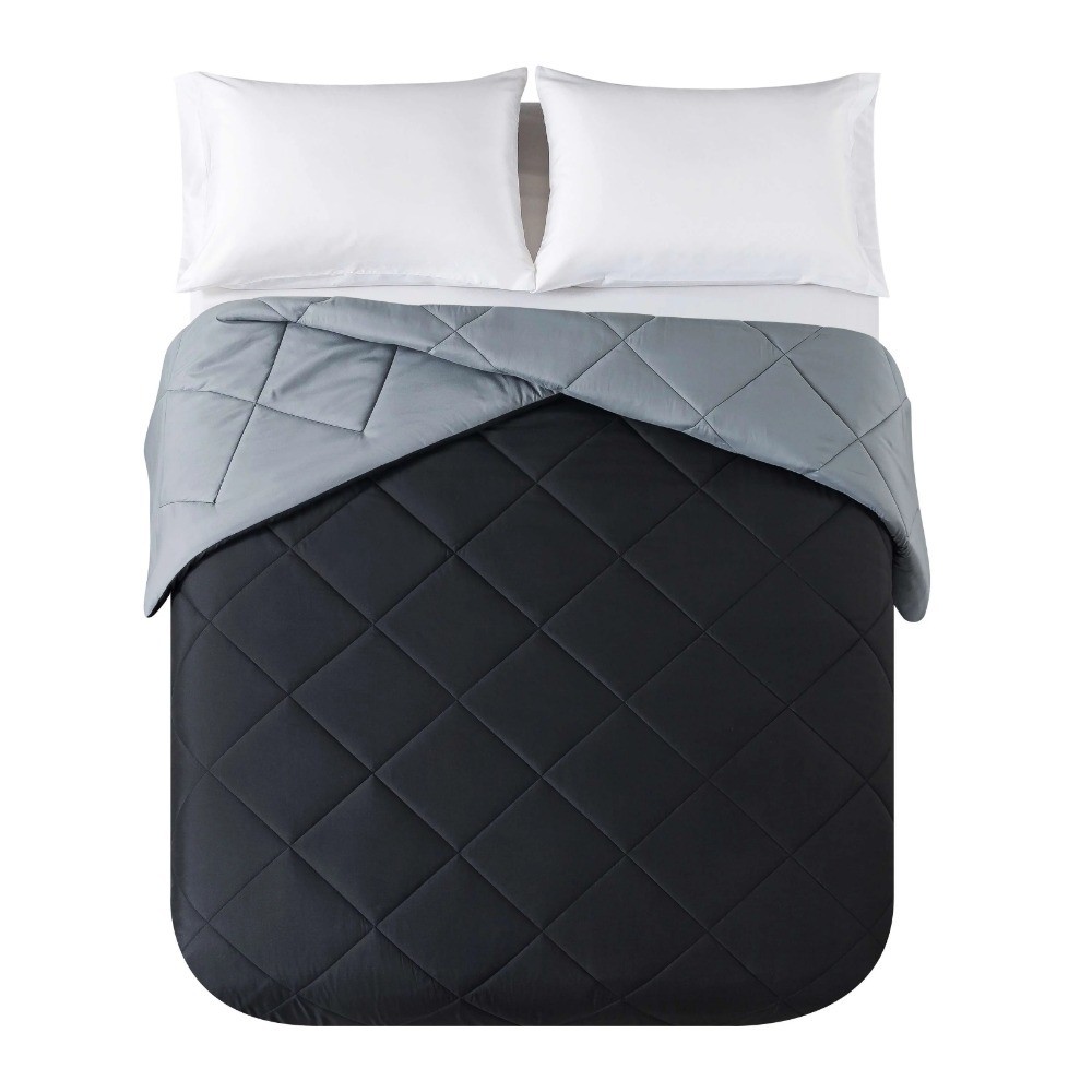 Reversible Microfiber forter Full Queen Size Solid Black Bedding