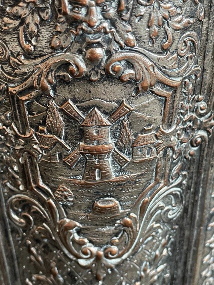 Silver Plate Cocktail Shaker Scenic Repousse, E G Webster & Son, Dutch Windmill