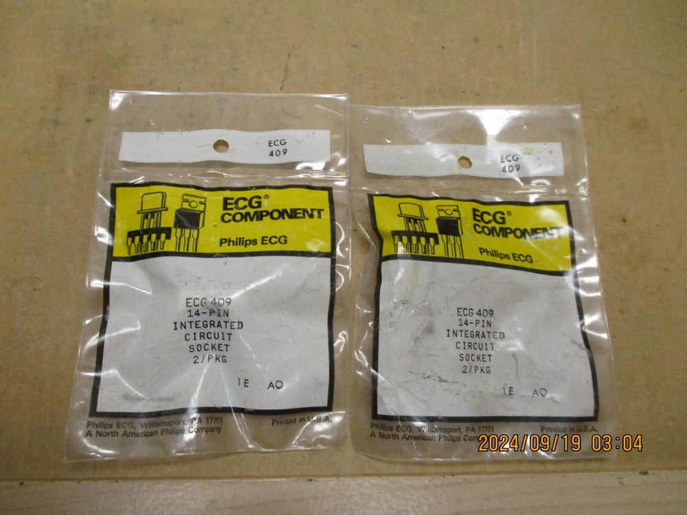 NEW PHILLIPS ECG 409, 14 PIN IC SOCKET, 2 PC'S LOT.