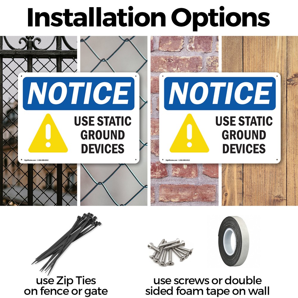(2 Pack) Use Static Ground Devices OSHA Notice Sign Decal Metal Plastic