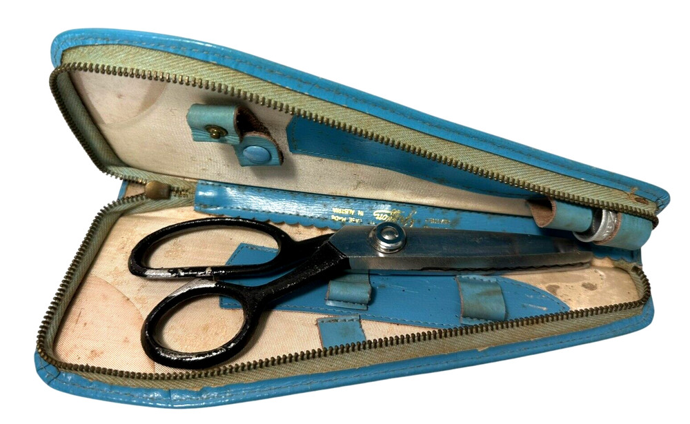 Vintage Griffon Sewing Scissors Scissors and  Thimble Leather Case