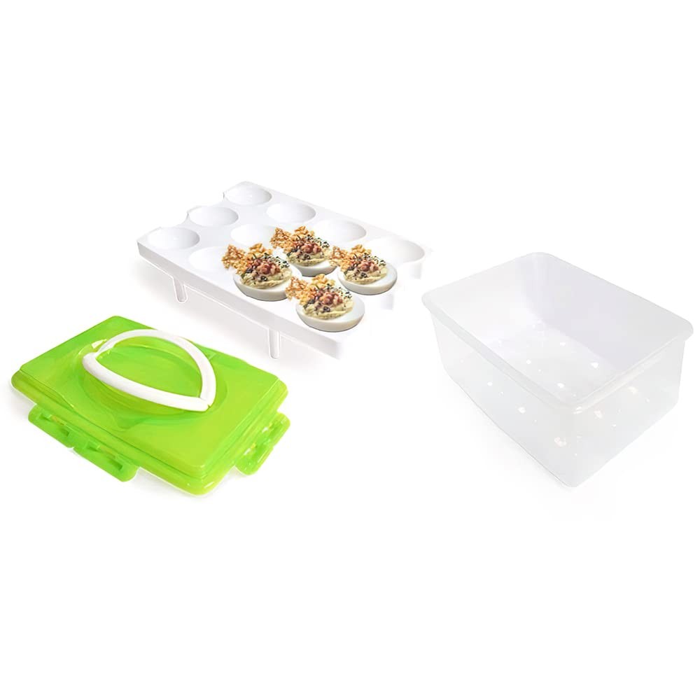 2 Tiers Egg Container Deviled Carrier Eggs Holder Holds 24 eggs, Green