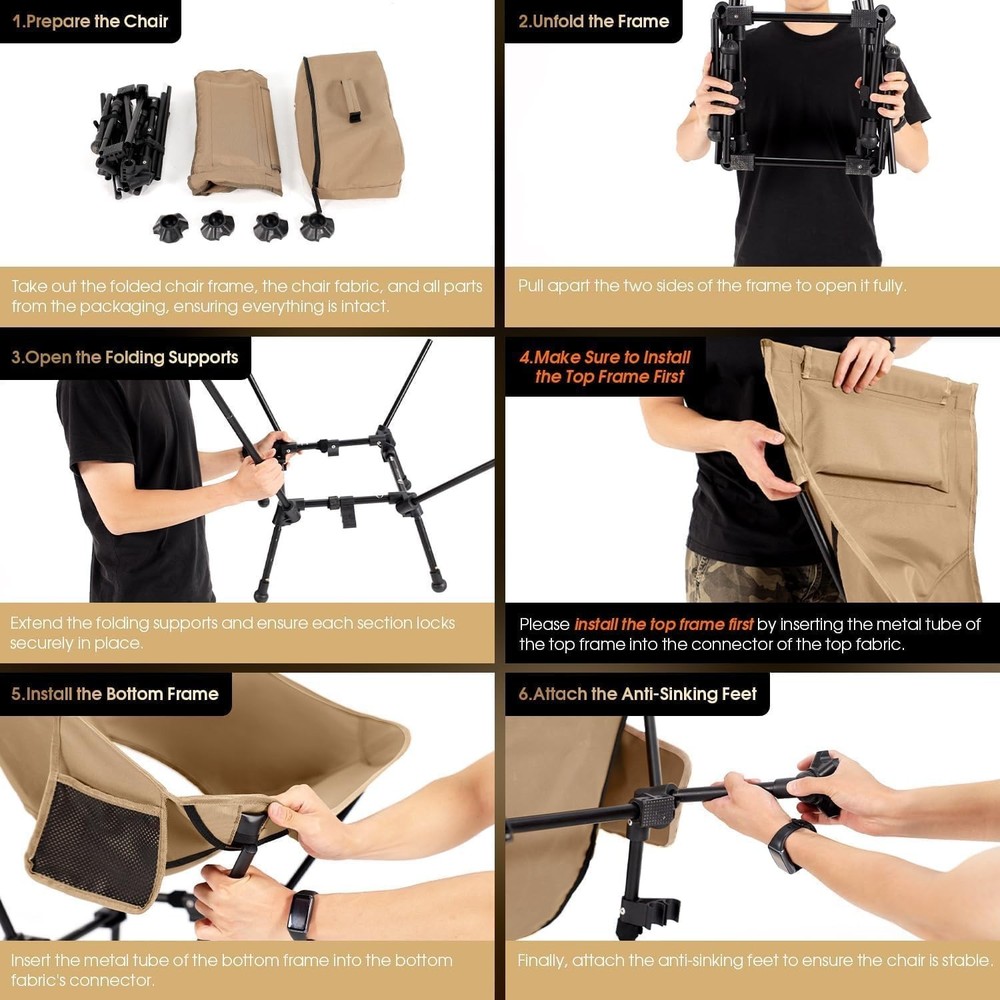 High Back Folding Camping Chairs, Height-Adjustable, Widened Seat, for Beach ...