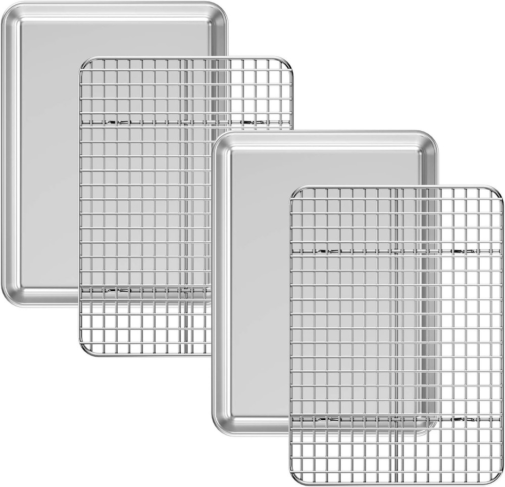 Baking Sheet with Cooling Rack Set [2 Sheets + 2 Racks], 12 inch, Silver