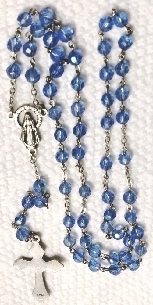 Vintage Catholic Rosary Petite Blue Crystal Beads ITALY