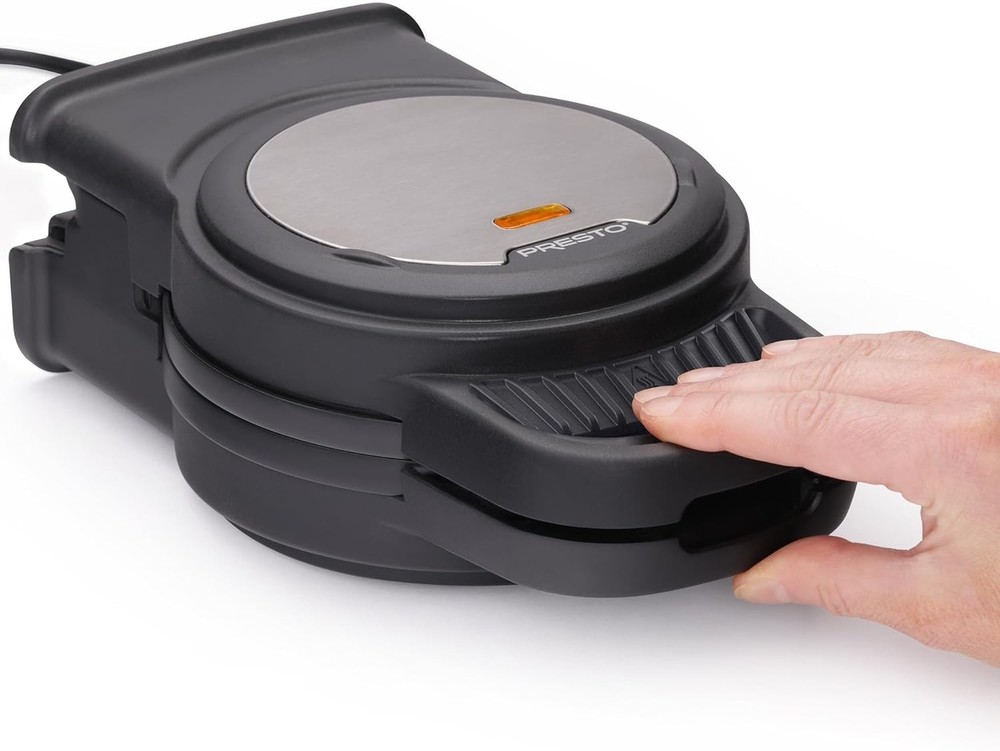 Compact Brushed Stainless Steel Waffle Maker - Elegant Design & Safety Features
