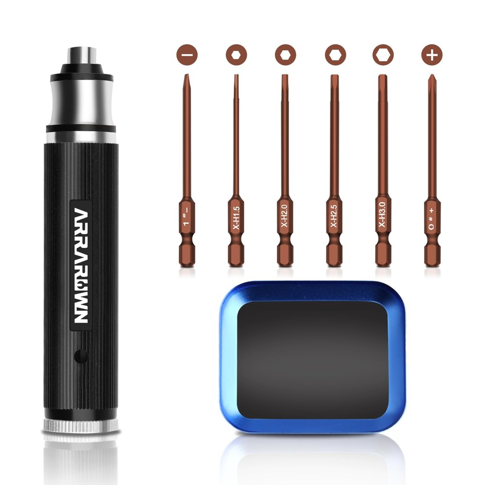 9Pcs RC Car Tool Kit 6 in 1 Hex Screwdriver Set Medium, Black With Brown Bits