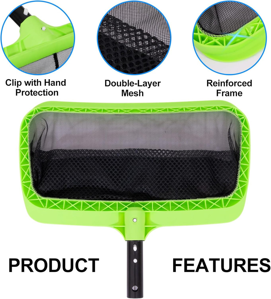Swimming Pool Leaf Skimmer Net,Double-Layer & Reinforced Frame Deep Rake Nets