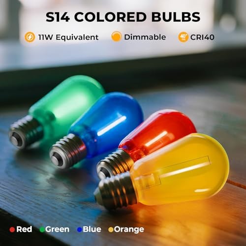 LED S14 Colored Light Bulbs for Outdoor String Lights, 24 Pack Multi-colored