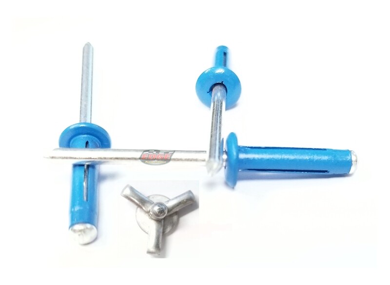 Pepsi-Blue 3/16" Small Head Tri-Fold Exploding Aluminum Mandrel Pop Rivets 10...