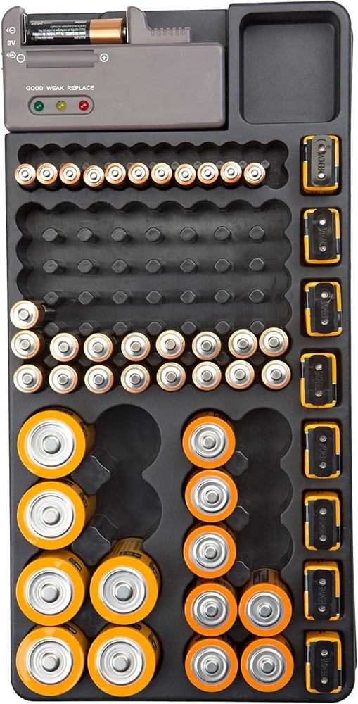 GForce Battery Organizer Storage Case with Built-In Tester Wall Mountable