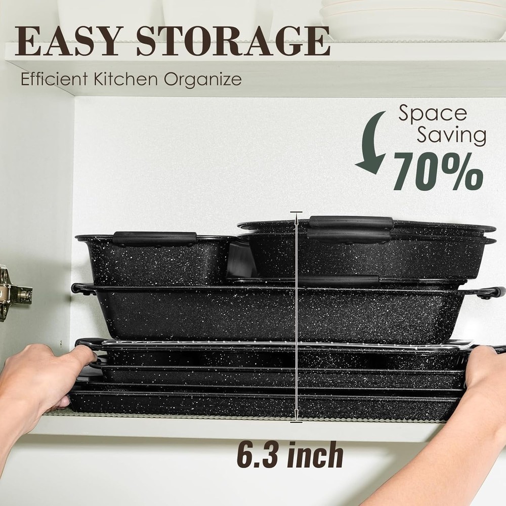 Baking Pans Set Nonstick, Bakeware Sets Stackable with Silicone Handles, 22 P...