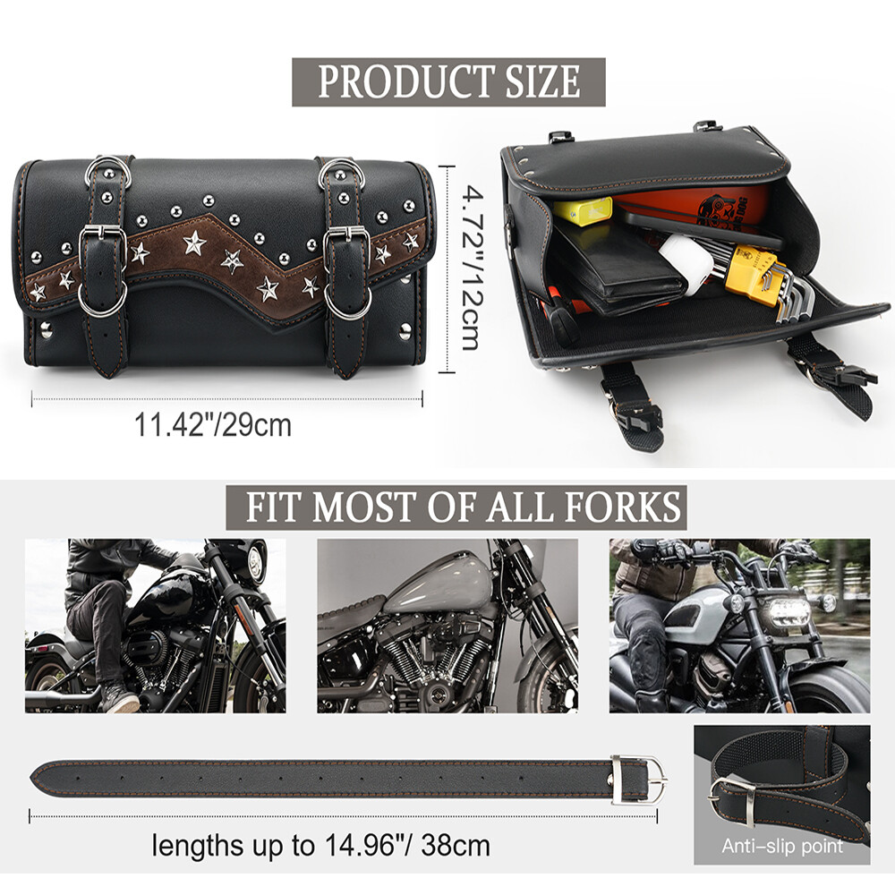 Motorcycle Front Fork Tool Bag Pouch Storage Luggage SaddleBag Leather Handlebag